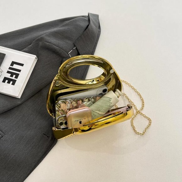 ⚡ Women's Gold Moon Shaped Cute Small Evening Clutch Crossbody Trendy Handbag - Picture 3 of 8